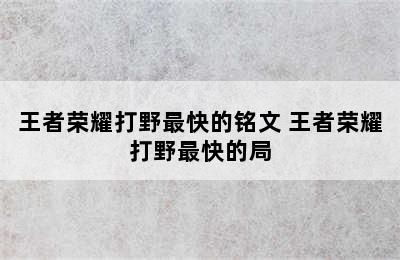 王者荣耀打野最快的铭文 王者荣耀打野最快的局